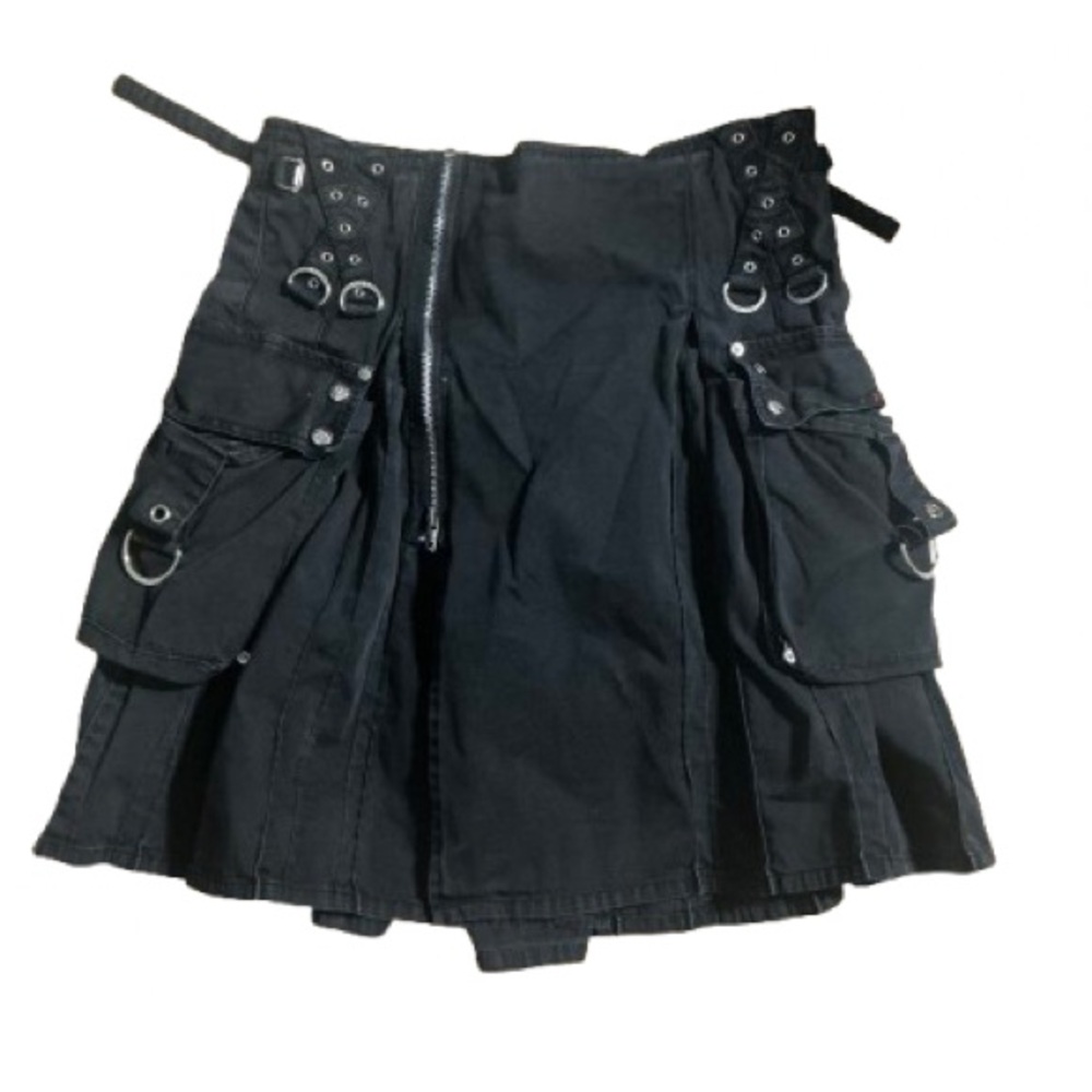 Tripp NYC Men’s Daang Goodman Black Denim Goth Bondage Metal Punk Kilt Large